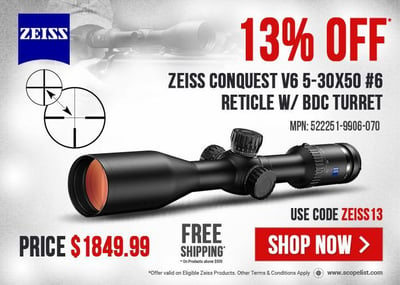 Zeiss Conquest V6 5-30x50 Scope Reticle #6 w/ BDC 522251-9906-070 - Get 13% OFF (Use ZEISS13 code) - BUY NOW!