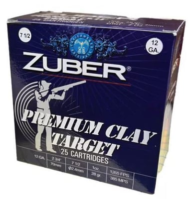Zuber 12 Gauge 7.5 Lead Shot, 2.75", 1 OZ, 1265 FPS, Clear Case, 25/Box, 250 Rd Case - Made In Turkey - $79