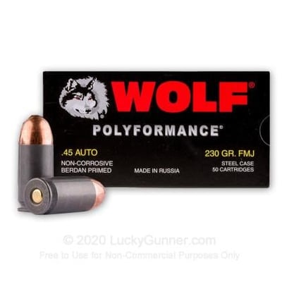 Wolf WPA 45 ACP 230 Grain FMJ 50 Rounds - $42