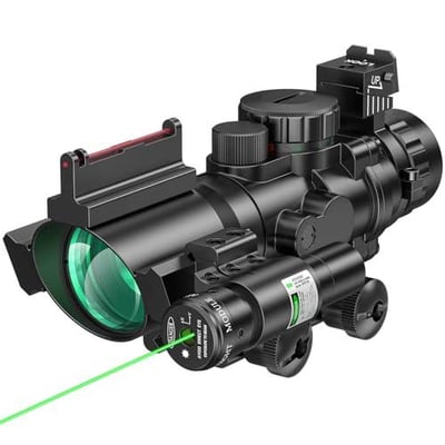 MidTen 4x32 Prism Scope Red & Green & Blue Illuminated Reticle with Mount for 20mm Rail and Fiber Optic Sight and IIIA/2MW Green Laser - $51.99 w/code "VU28TOFZ" + FREE Shipping