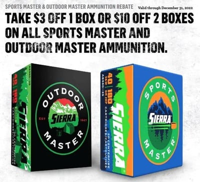 Sierra Outdoor Master, Sports Master Ammo Rebate 2022