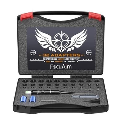 FocuAim Laser Bore Sight Kit with 32 Adapters fit 0.17 to 12GA Calibers with Button Switch - $27.99/25.89 w/code "30C2FAED" (Free S/H over $25)