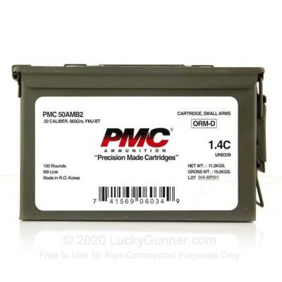 PMC 50 Cal BMG 660 gr FMJBT Ammo Can 100 Rounds - $400