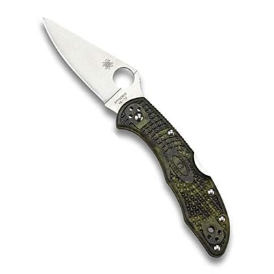 Spyderco Delica 4 Lightweight Signature Knife with 2.90" Flat-Ground Steel Blade and Zome Green FRN Handle - PlainEdge - $77.50
