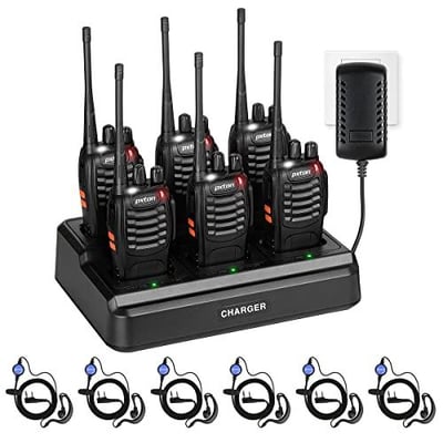 Long Range Upgraded Earpiece Rechargeable Portable Two Way Radios with 6 Way Multi Gang Charger and Li-ion Battery (6 Pack) - $71.24 + FREE Shipping
