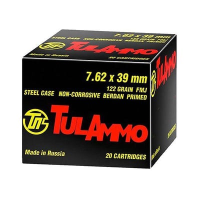 Tula 7.62x39mm 122gr FMJ Steel Case Ammunition 100rds - $49.99