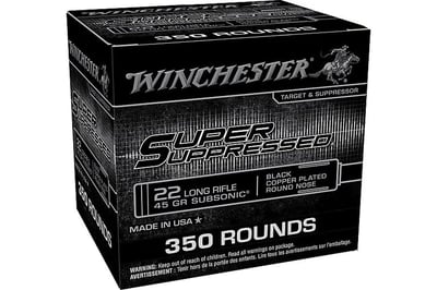 Winchester Super Suppressed 22LR 45 Gr Black Copper Plated Round Nose 350/Box - $21.16