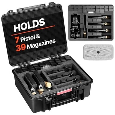 VEVOR Hard Pistol Case, Holds 7 Pistols & 39 Magazine, Hard Gun Case with Pre-Cut XPE Foam Lining, Waterproof Firearm Travel Case with Handle TSA Compliant - $63.89 + FREE Shipping