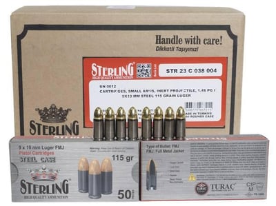 Sterling 9mm 115 Gr Full Metal Jacket (FMJ) Steel Cased 1000rd Case - $229.99 + Free Shipping