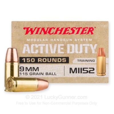 Winchester Active Duty 9mm 115 Grain FMJ 150 Rounds - $60 