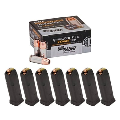 100rds Sig Sauer Elite Performance V-Crown 115gr JHP 9mm Ammo & 7 Magpul PMAG 15rd GL9 9mm Magazines - $139.99