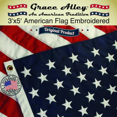 US Flags 3 x 5 ft by Grace Alley Embroidered Stars and Sewn Stripes Made In USA! - $28.92 + FS over $35 (lightning deal) (Free S/H over $25)