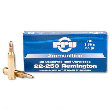 PPU PP24 Standard Rifle 22-250 Remington 55 GR Soft Point 20 Bx-flat rate shipping-$9.30 per box
