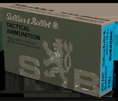 Sellier & Bellot SB300BLKSUBA Rifle 300Blackout 200gr Full Metal Jacket Subsonic 20 rounds-ship all lower 48 states includes residents MA, CT, IL, NJ, WA, 01ffl CA & NY! - $13.92