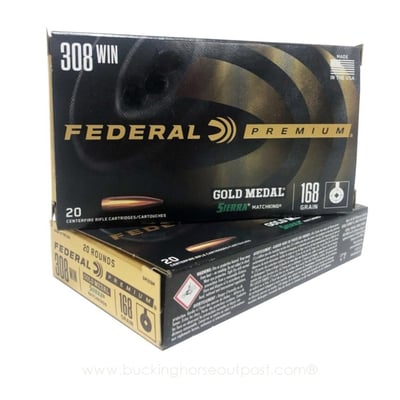 Federal Gold Medal Sierra MatchKing .308 Winchester 168 Grain Boat Tail Hollow Point 20rds Per Box (GM308M) FREE SHIPPING on orders over $125 - $28.49 