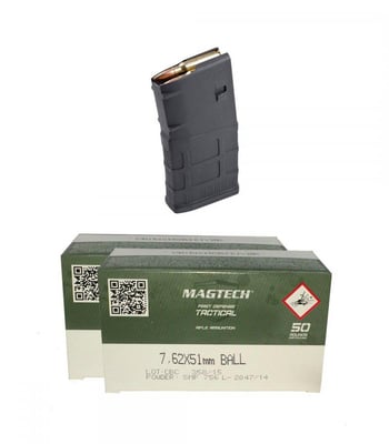 100rds of Magtech 147gr FMJ 7.62x51mm M80 Ammo & Magpul PMAG 20rd 7.62x51 Magazine - $99.99