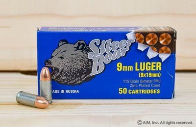 Silver Bear 9mm FMJ 115grn 50rd Box - $10.95