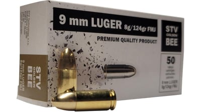 STV Golden Bee 9mm Luger 124 Grain Full Metal Jacket Brass 50 rounds - $19.99 (Free S/H over $49 + Get 2% back from your order in OP Bucks)
