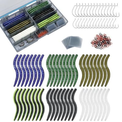 30% off KEXMO 179PCS Wacky Worm Wacky Rig Kit for Bass Fishing, 48PCS 5.5" Worms Soft Plastic Lure with Salt Impregnation, 6 Premium Colors, 30 Hooks and 100 O-Rings with a Waterproof 3700 Tackle Box w/code WGVXOQTH - $16.09 + FREE Shipping