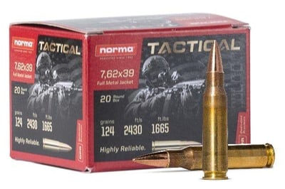 Norma Shooting 7.62x39 FMJ 80G 124 GR Norma Rifle Ammo - 20 Rounds - $9.95 