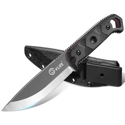 30% off CVLIFE Fixed Blade Knife with Sheath, 5.2" D2 Steel Full Tang Survival Bushcraft Knife, Scandi Grind, 5-Layer Handle with G10 Liners, Heavy w/code 47BW6J9E + FREE Shipping