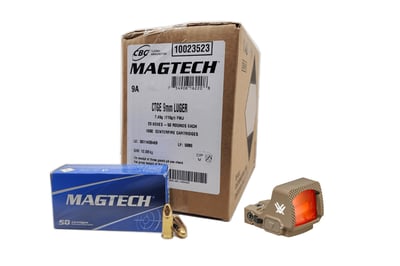 Vortex Defender-XL Micro Red Dot - Tan + Magtech 9mm 115 Grain FMJ Ammo Handgun Ammo 1000 Rounds - $499.99 