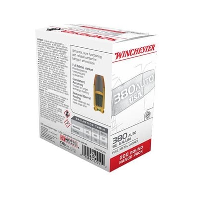 Winchester USA 380 Auto/ACP 95gr FMJ Ammunition, 200 Round Box - $79.99