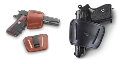 Leather Belt Slide Holster, 9mm/.45 ACP Handguns, Ambidextrous (Black/Brown) - $17.99 (Buyer’s Club price shown - all club orders over $49 ship FREE)
