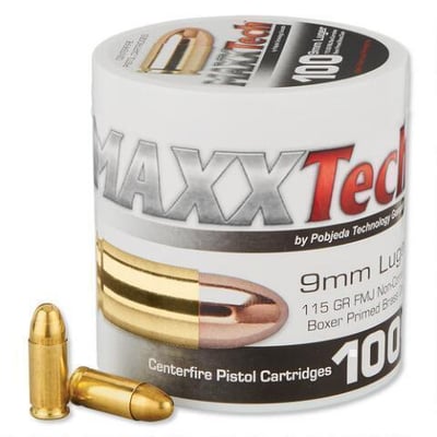 MAXXTech by Pobjeda Technology 9mm 115-Gr. FMJ 100 Rnds - $19.69  ($10 S/H on Firearms)