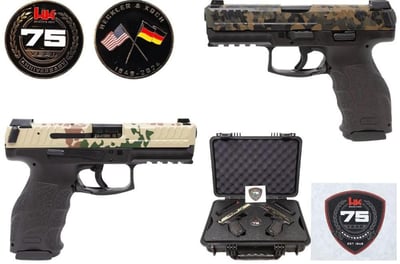 H&K VP9 75th Anniversary Edition Package 1 of 500 pairs VP9s one Tropical Camo/Black & Fleck Camo/Black, 4 17rd Mags Case - $1142.99 