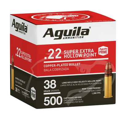 Aguila 1B221118 Super Extra High Velocity 22 LR 38 gr Copper Plated Hollow Point (CPHP) 2000 Per Box/4 Cs - $124.99 (Free S/H)