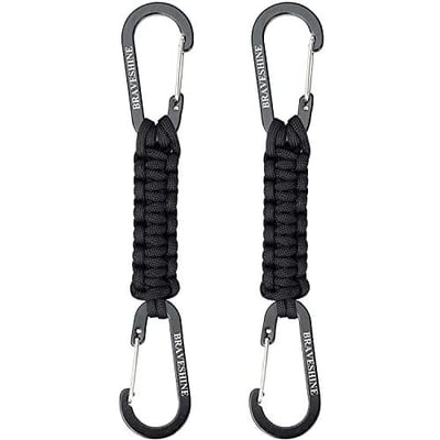 BRAVESHINE 2 Pack Black Paracord Keychain Carabiner Clips, Lanyard Hanger with Chain Hooks Heavy-Weight Stroller Hook Holder - $11.99 + FREE Shipping