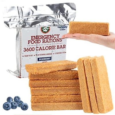 Grizzly Gear Emergency Food Rations- 3600 Calorie Blueberry Bar - 3 Day, 72 Hour Supply For Disaster, Hurricane, Flood Preparedness - Less Sugar, More Nutrients Than Leading Brands - 5 Year Shelf Life - $14.39 + FREE Shipping