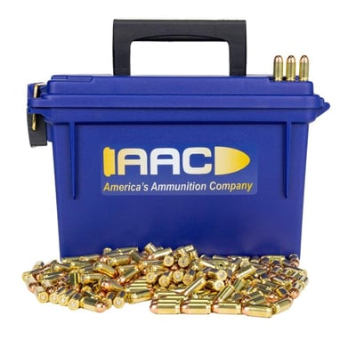 AAC 380 Auto Ammo 95 Grain FMJ 500rd With AAC Blue 30 Cal Ammo Can - $179.99