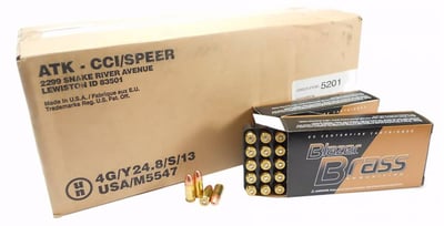 CCI 5201 Blazer Brass 9mm Luger 124 gr Full Metal Jacket (FMJ) 1000rd Case - $259.99 + Free Shipping