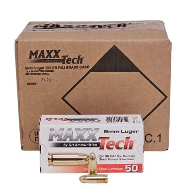 MaxxTech Handgun Ammunition 9mm 124gr FMJ 1126 fps 1000 Rounds - $242.24 w/ Code: "DG5" 