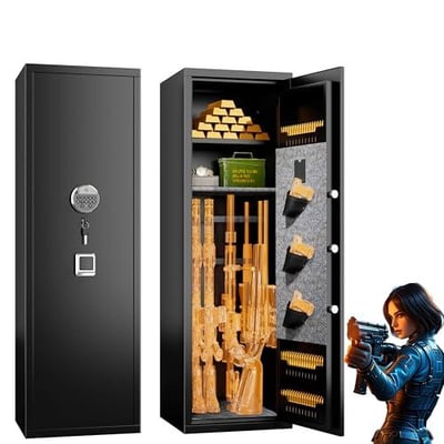 8-12 Fingerprint Gun Safe for Rifles and Pistols,No Assembly Required,Gun Safes for Rifle and Password Lock, Gun Cabinet for Home with Adjustable Shelves - $169.99 + FREE Shipping