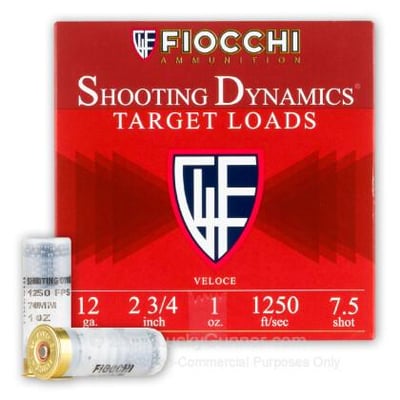 Fiocchi Shooting Dynamics 12 Gauge 2-3/4" 1oz. #7.5 Shot 250 Rounds - $95 