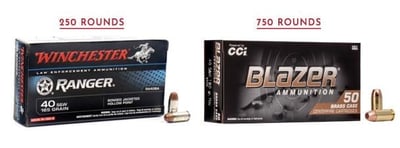 Package Deal 40 S&W - Blazer 180 Grain FMJ 750 Rds + Winchester Ranger 165 Grain Bonded JHP 250 Rds - $375 (Free S/H)