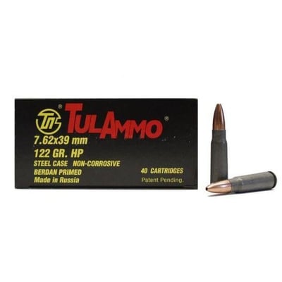 TulAmmo 7.62x39 mm 122 gr HP Steel Cased 40 Rounds - $15.99