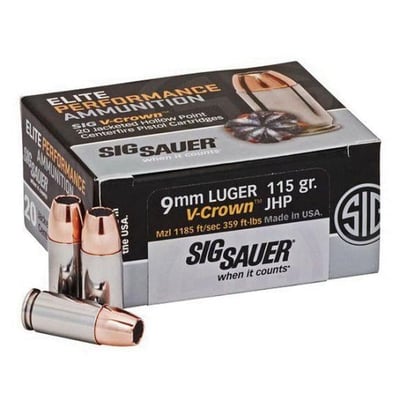 Sig Sauer Elite Performance V-Crown 9mm 115 gr JHP 50 Rnd - $73.09 ($9.99 S/H)