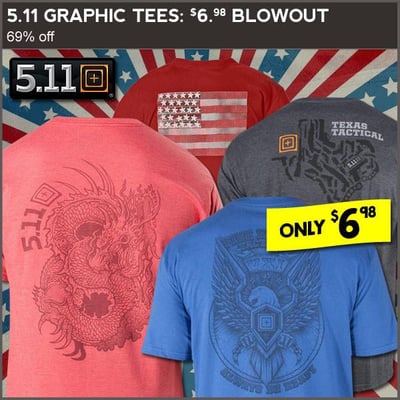 Caution! A 5.11 shirtstorm has just touched down. Kick-ass tees from $5.98 (Free S/H over $25)