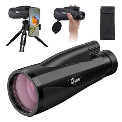 47% off CVLIFE 12x60 Monoculars for Adults High Powered with Smartphone Adapter, BAK4 Prism FMC Lens, Tripod & Hand Strap Included, Monocular Telescope for Bird Watching Hiking Travel w/code 6JZHM9JY - $27.54 + FREE Shipping