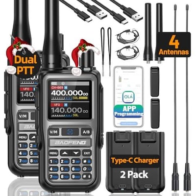 Baofeng Radio UV-5R Mini Ham Radio Long Range Handheld Two Way NOAA Weather USB-C Rechargeable Walkie Talkies Dual PTT APP Programming Copy Frequency 999CH - $33.29 + FREE Shipping