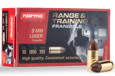 Norma 9mm Luger – 65gr – Frangible – Norma Range & Training Rounds 50 - $16.99 (Free S/H over $149)