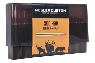 Backorder - Nosler Custom 300 H&H Magnum Ammo 180 Grain Nosler Partition Jacketed Soft Point Box of 20 - $109.99 (Free Shipping on $100+ Orders)