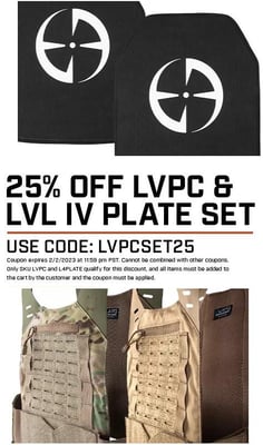 25% Off The LVPC Level IV Plate Carrier Set With Code "LVPCSET25" - $149.98 ($4.99 S/H over $125)