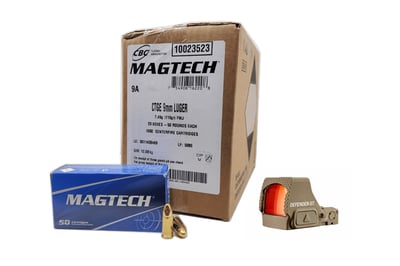 Vortex Defender-ST Micro Red Dot - Tan + Magtech 9mm 115 Grain FMJ Ammo Handgun Ammo - 1000 Rounds - $439.99 