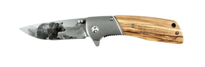 BCA Bear Scene Titanium Coated Folding Hunting Knife 3.3" Steel Blade Wooden Handle - $19.99