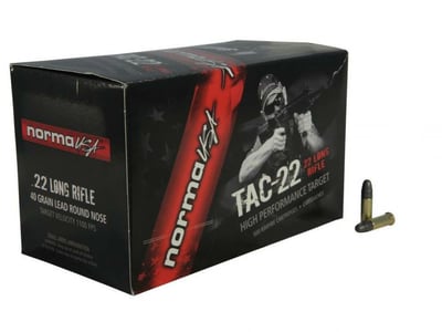 Norma Tac .22 LR 40gr Lead Round Nose 50rd Box - $7.95